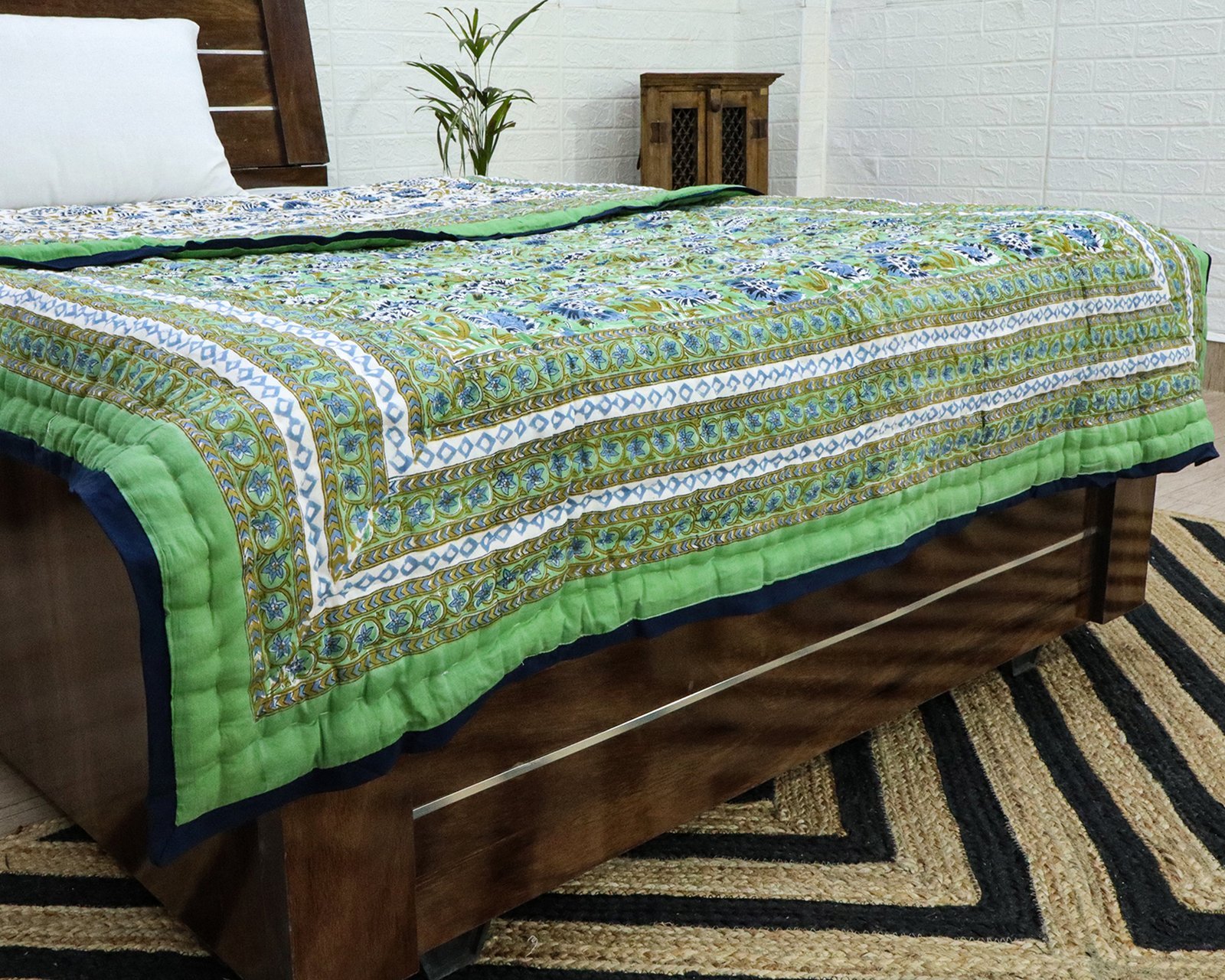 Cotton Handblock Printed Square Quilt for Luxury Homes - Image 2
