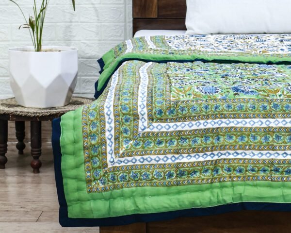 Cotton Handblock Printed Square Quilt for Luxury Homes - Image 3