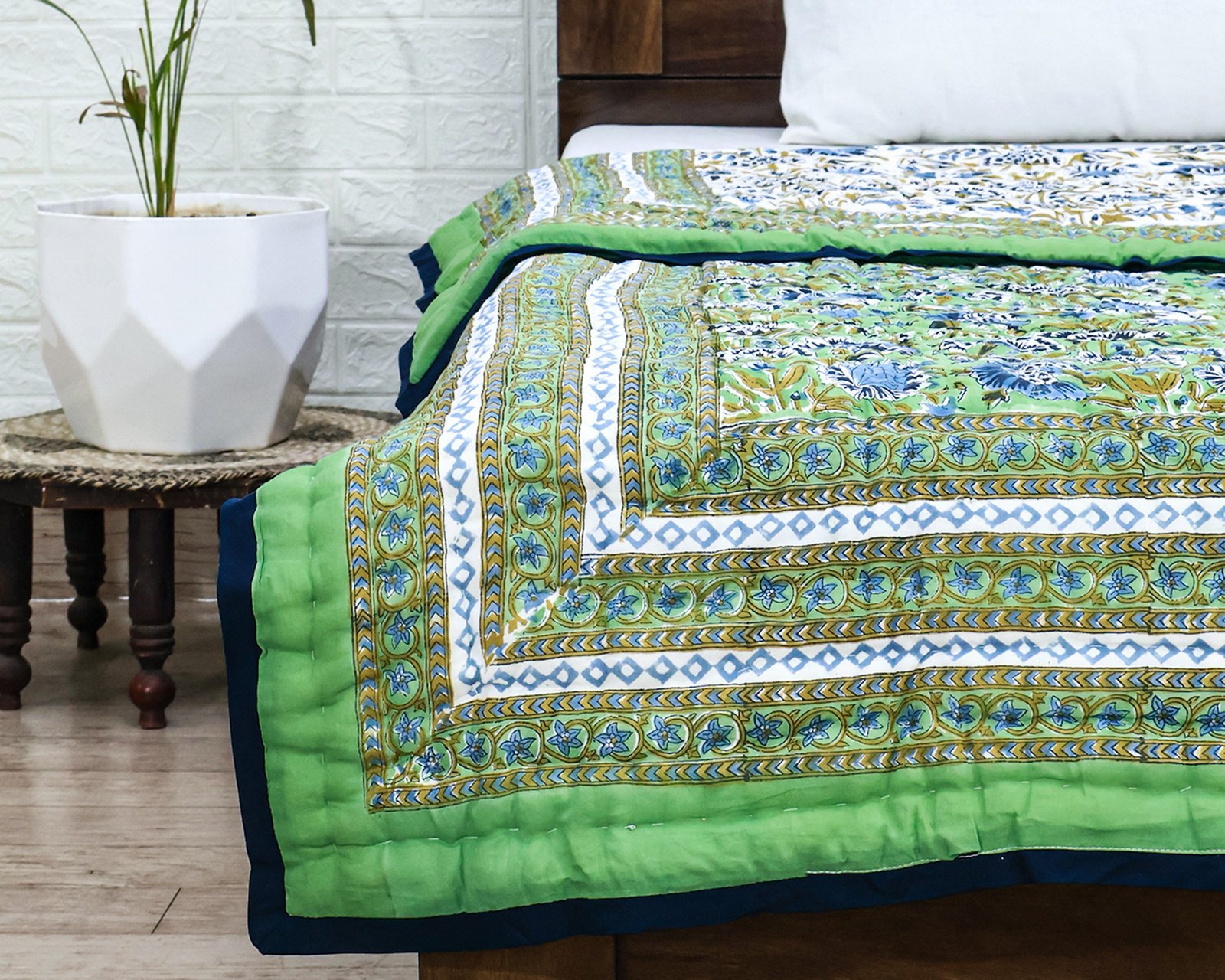 Cotton Handblock Printed Square Quilt for Luxury Homes - Image 3