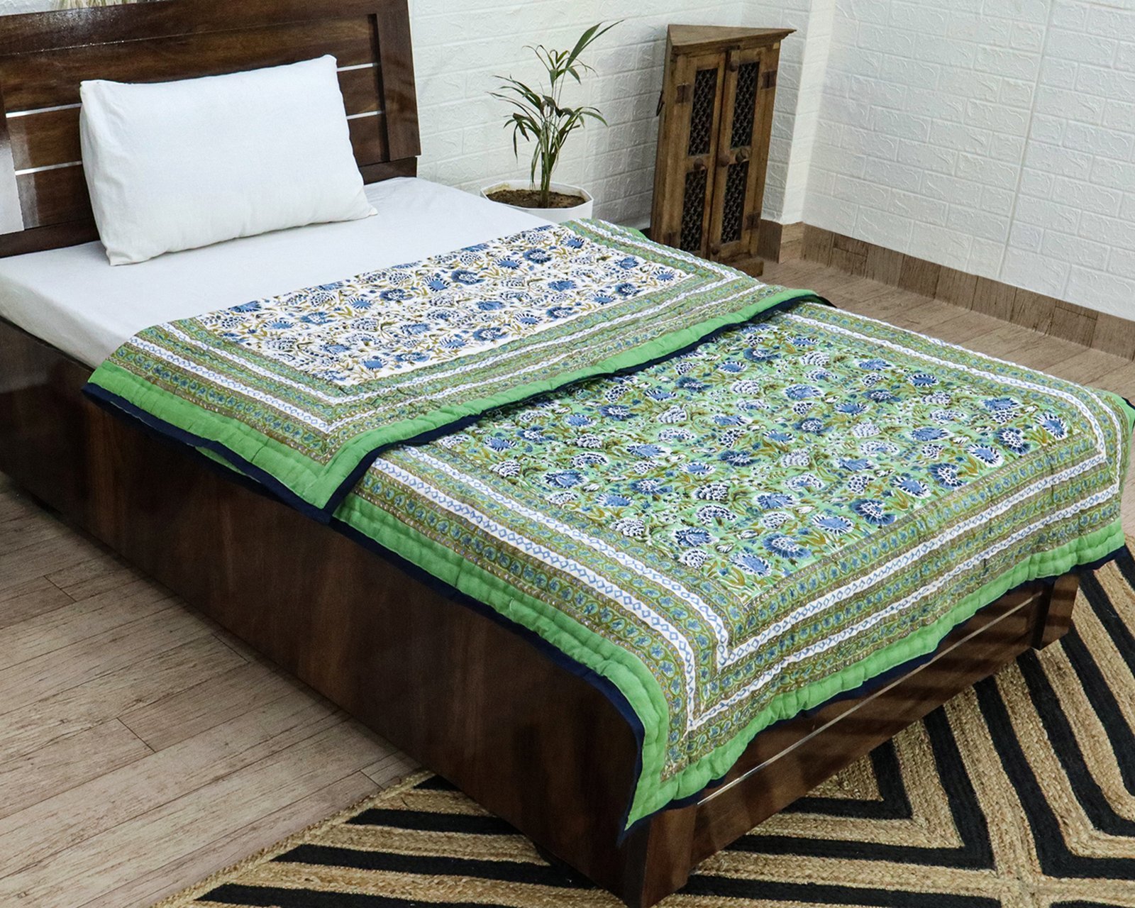 Cotton Handblock Printed Square Quilt for Luxury Homes - Image 4