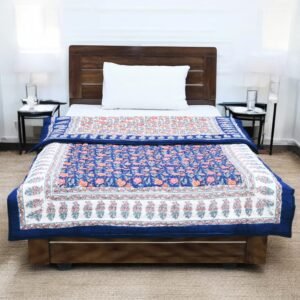 Traditional Handblock Printed Rectangle Quilt with Vibrant Colors Traditional Handblock Printed Rectangle Quilt with Vibrant Colors