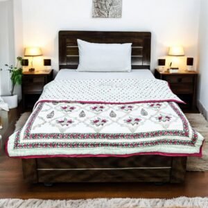 Traditional Handblock Printed Square Quilt for Double Beds Traditional Handblock Printed Square Quilt for Double Beds