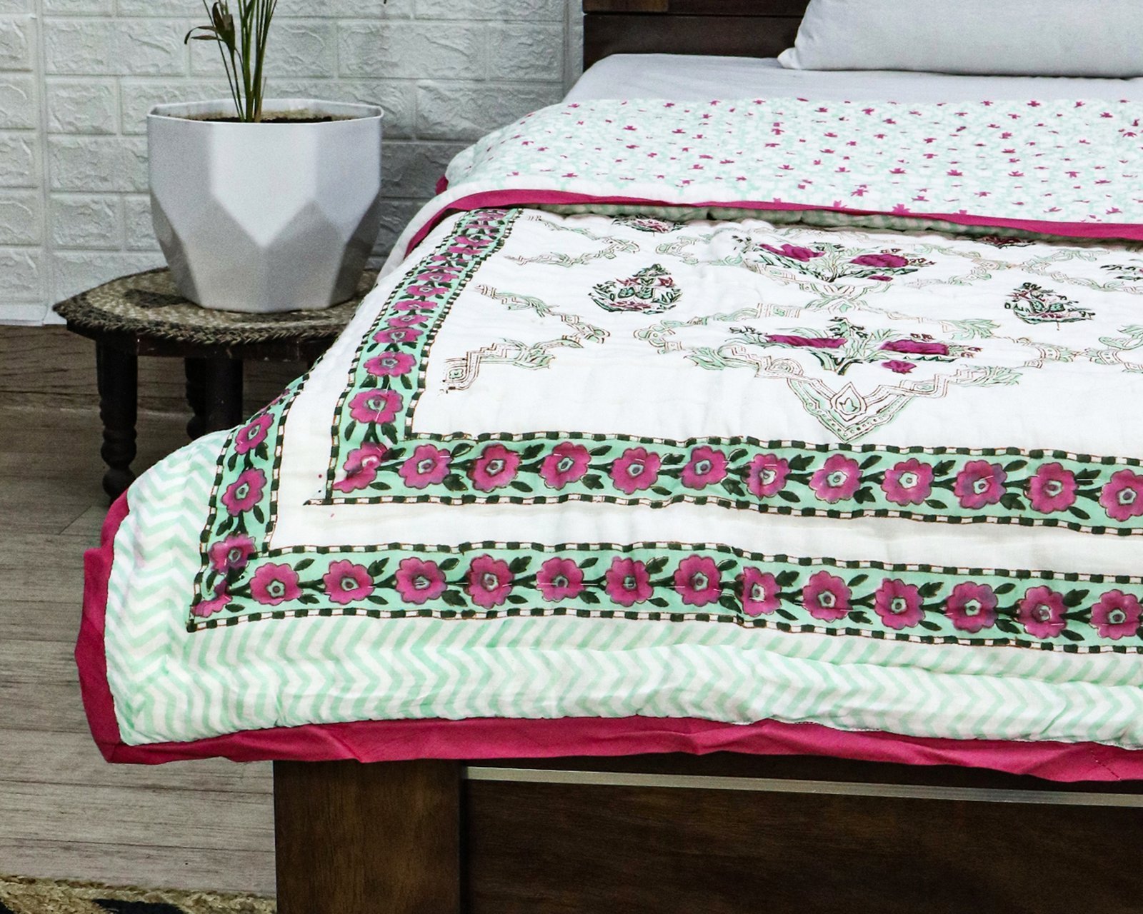 Traditional Handblock Printed Square Quilt for Double Beds - Image 2