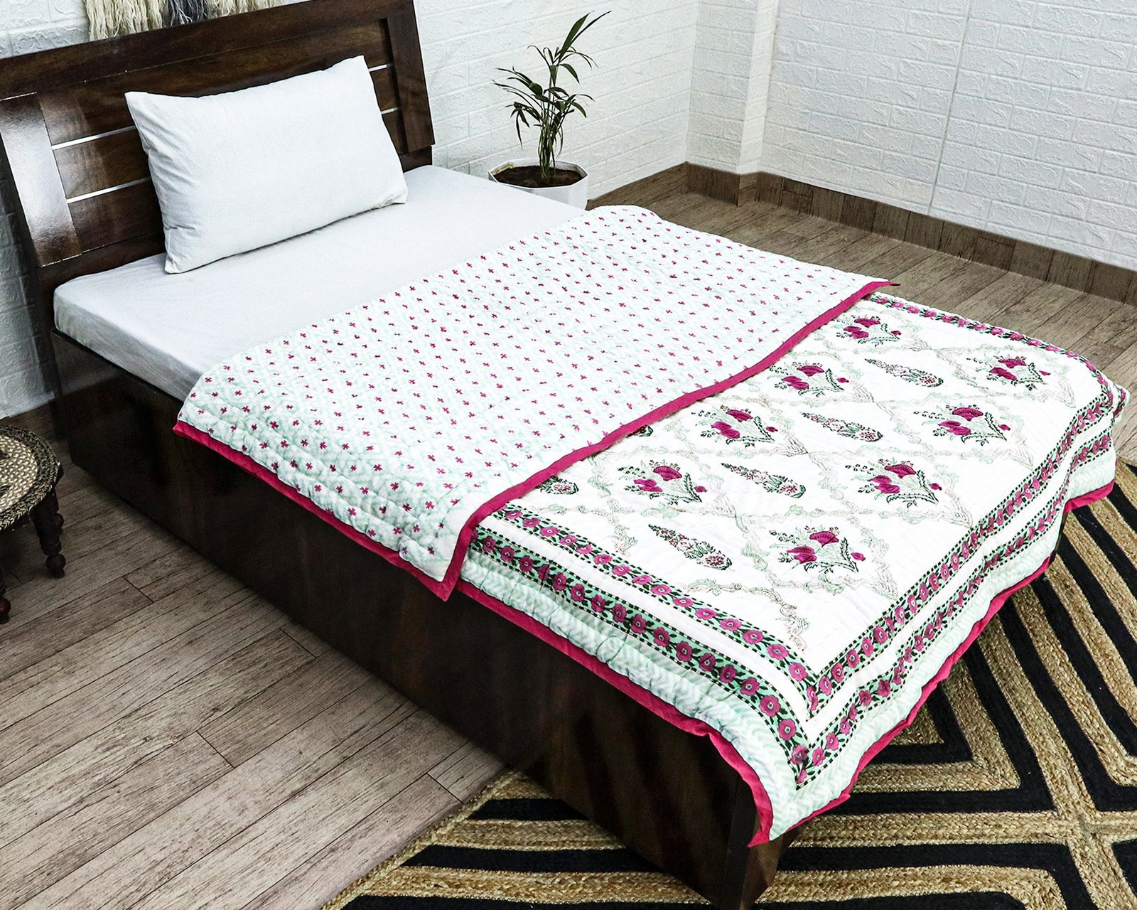 Traditional Handblock Printed Square Quilt for Double Beds - Image 3