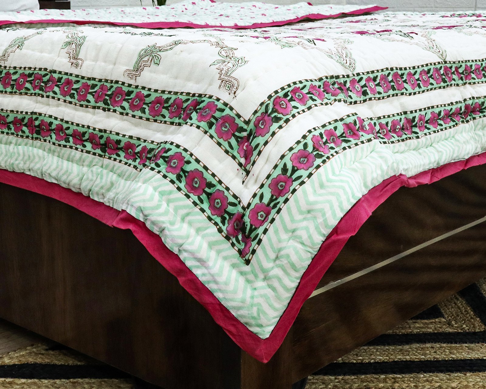 Traditional Handblock Printed Square Quilt for Double Beds - Image 4
