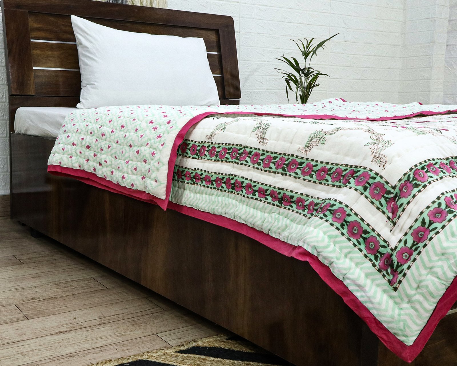 Traditional Handblock Printed Square Quilt for Double Beds - Image 5