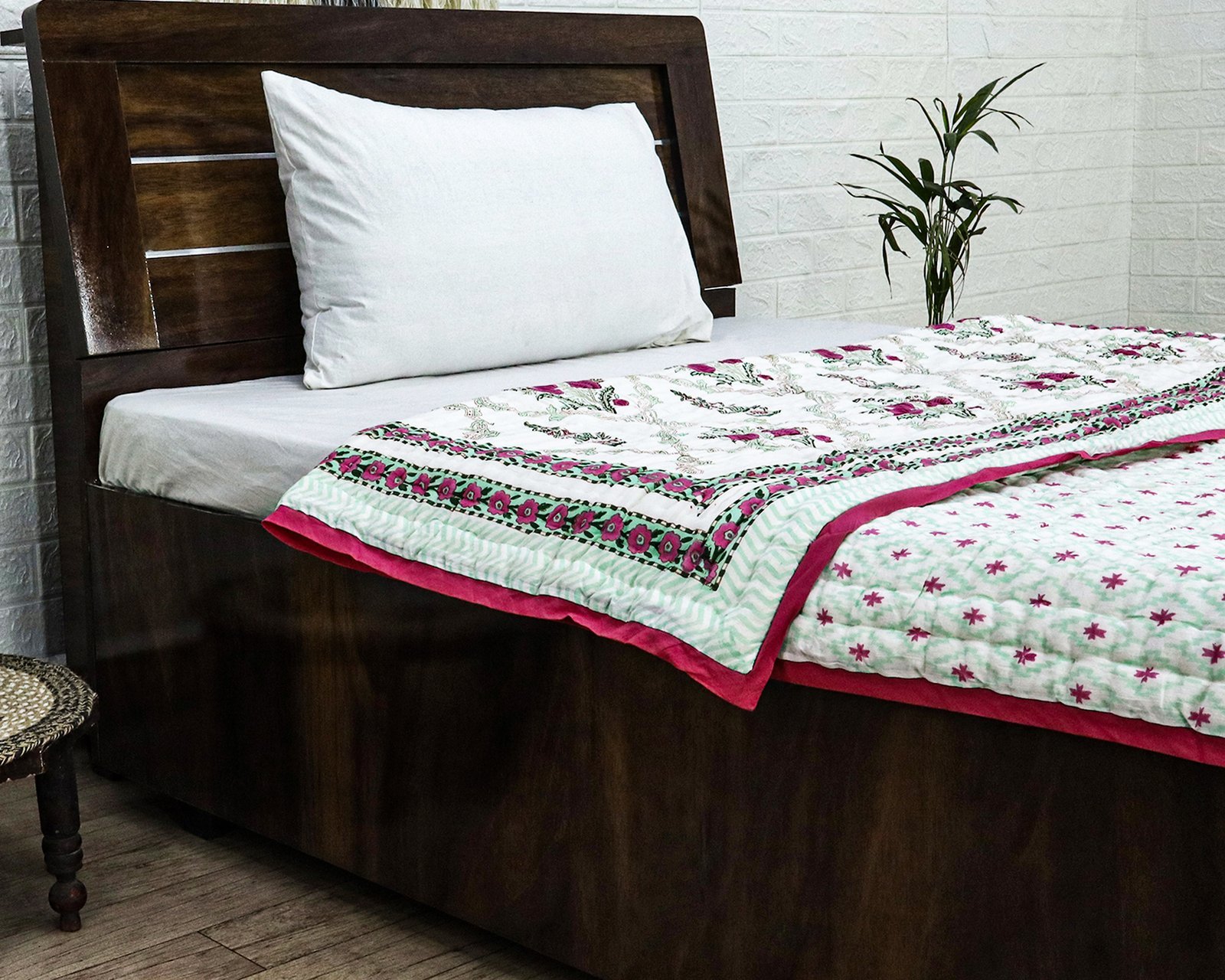 Traditional Handblock Printed Square Quilt for Double Beds - Image 6