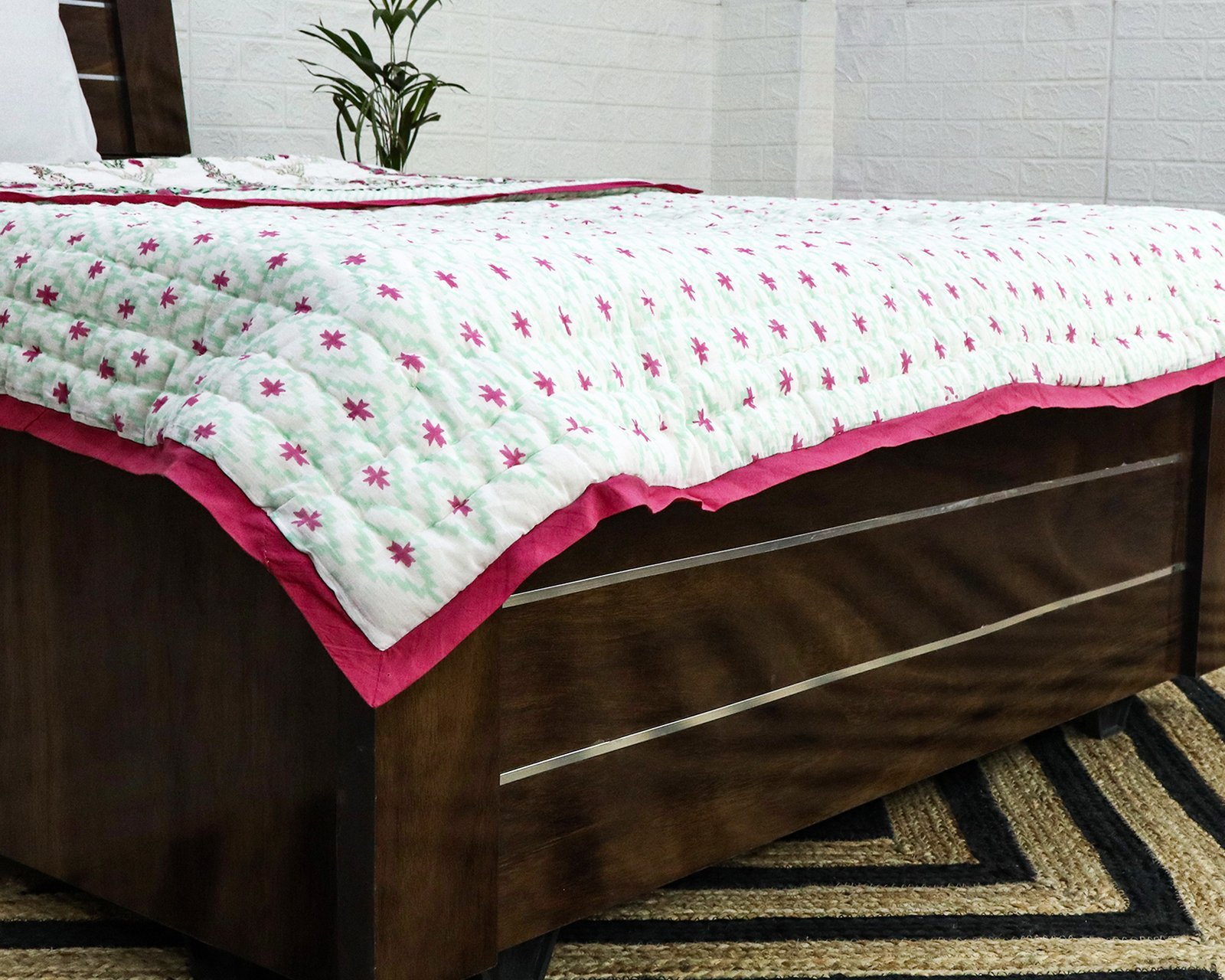 Traditional Handblock Printed Square Quilt for Double Beds - Image 7