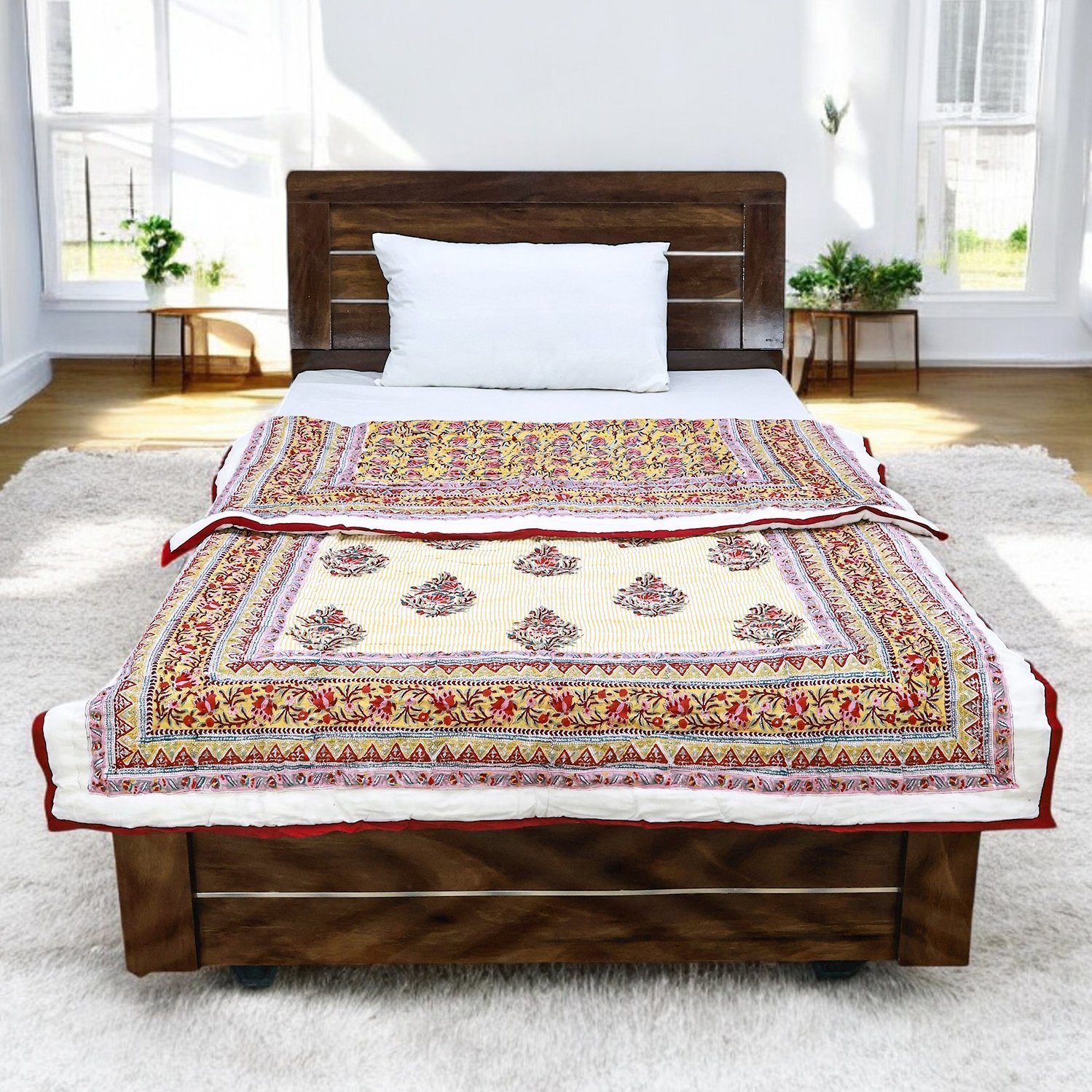 キルティングブランケット ブロックプリントキルト / コットン入り掛け布団