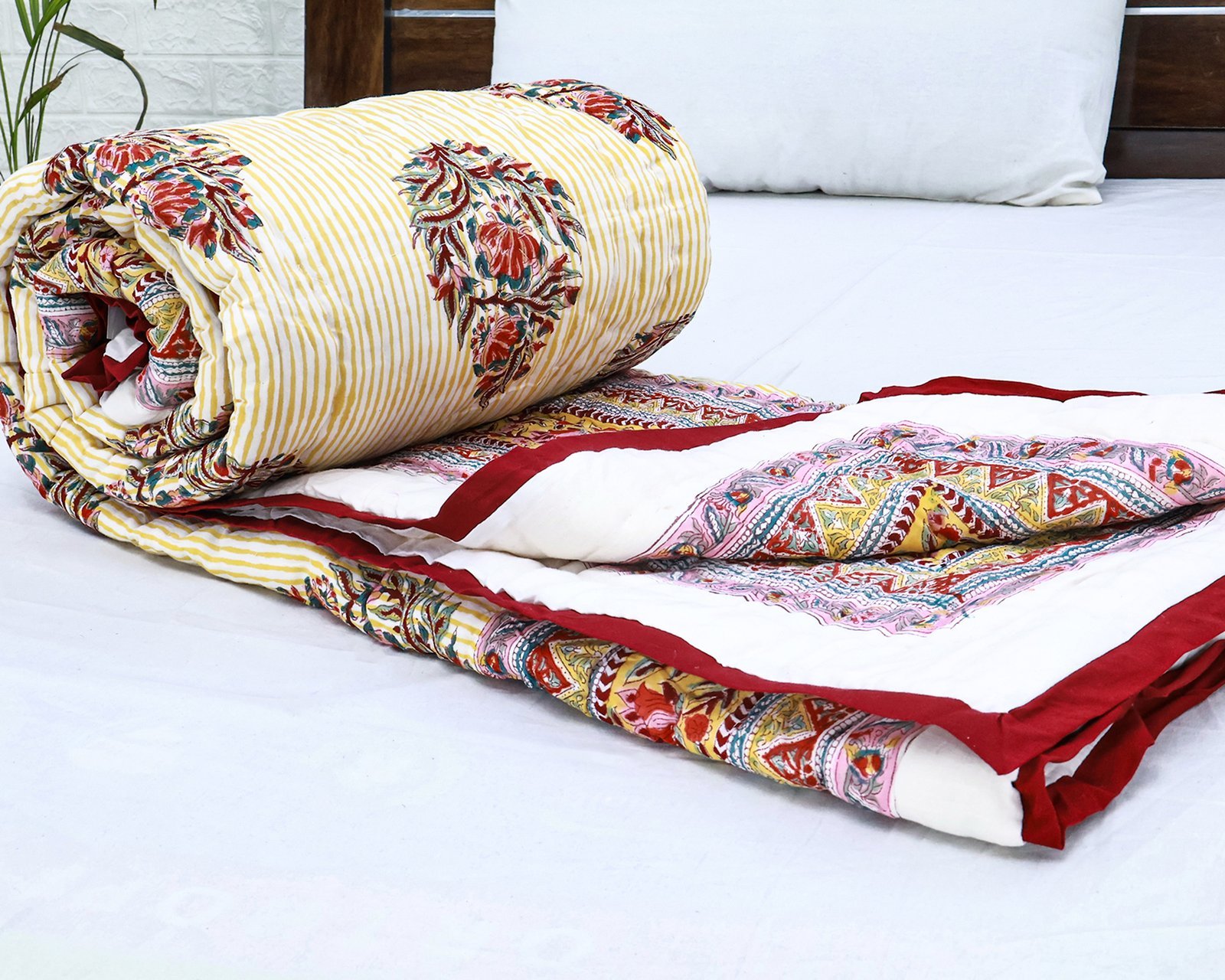 キルティングブランケット ブロックプリントキルト / コットン入り掛け布団 - Image 4