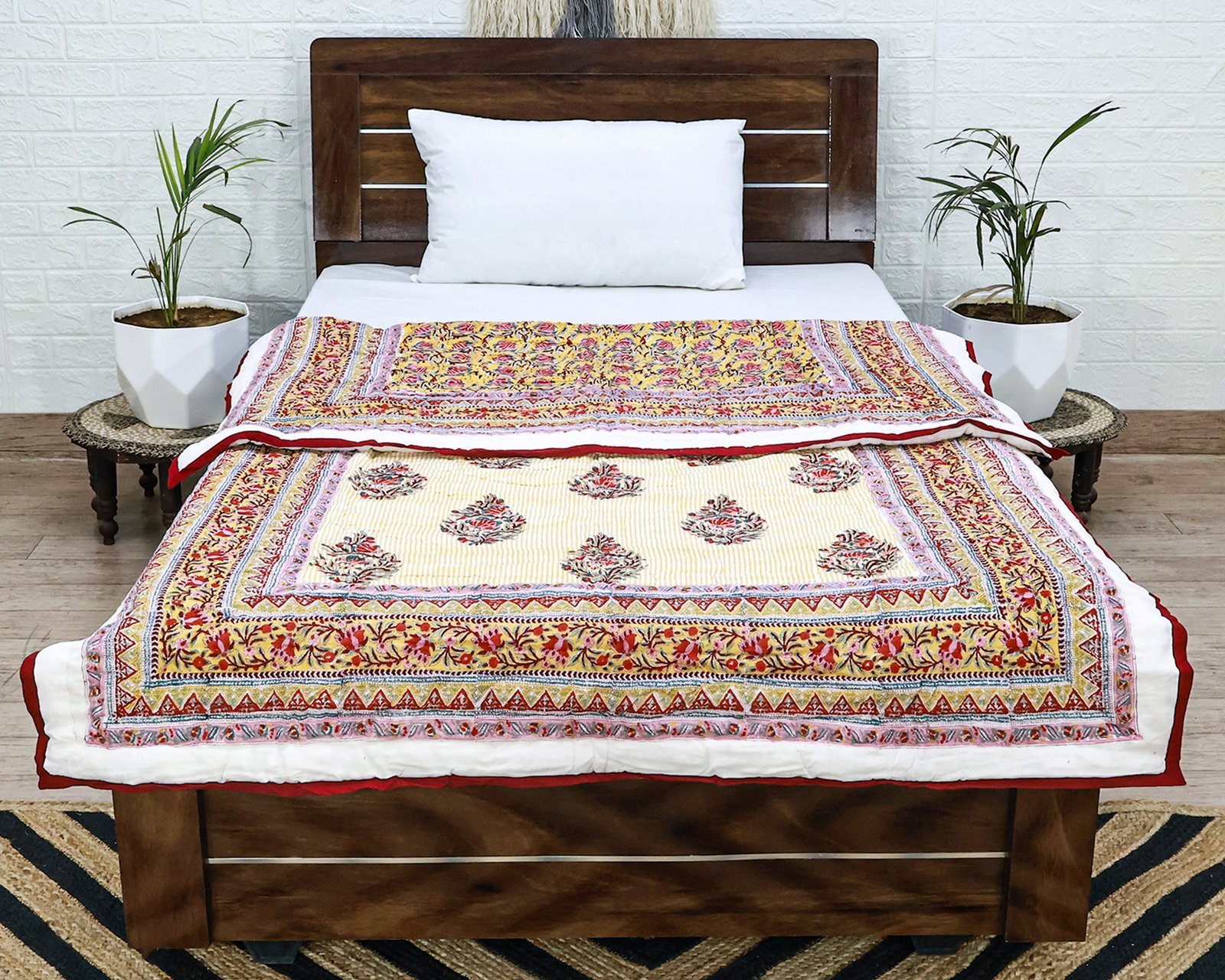 キルティングブランケット ブロックプリントキルト / コットン入り掛け布団 - Image 5