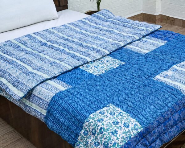 Designer Handblock Printed Rectangle Quilt for Japanese Living - Image 3