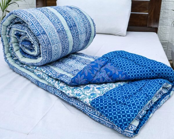 Designer Handblock Printed Rectangle Quilt for Japanese Living - Image 4