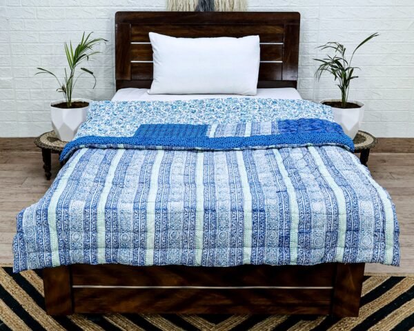 Designer Handblock Printed Rectangle Quilt for Japanese Living - Image 6