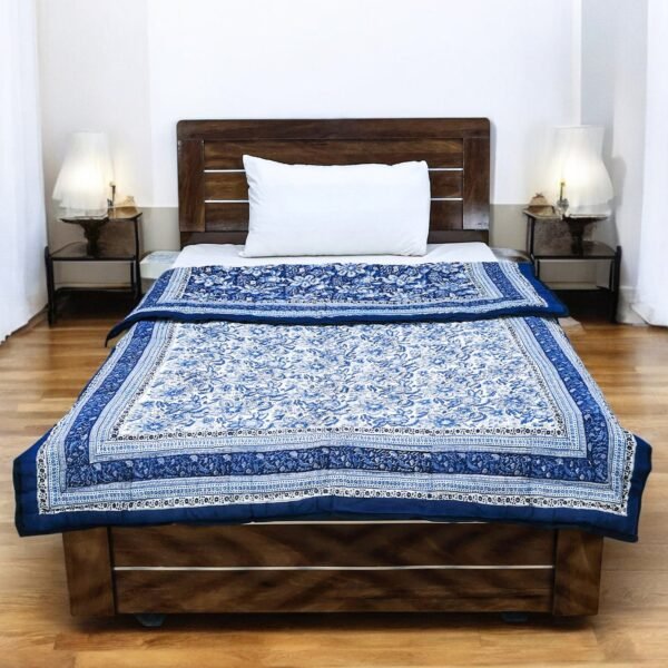Designer Handblock Printed Square Quilt with Unique Artwork
