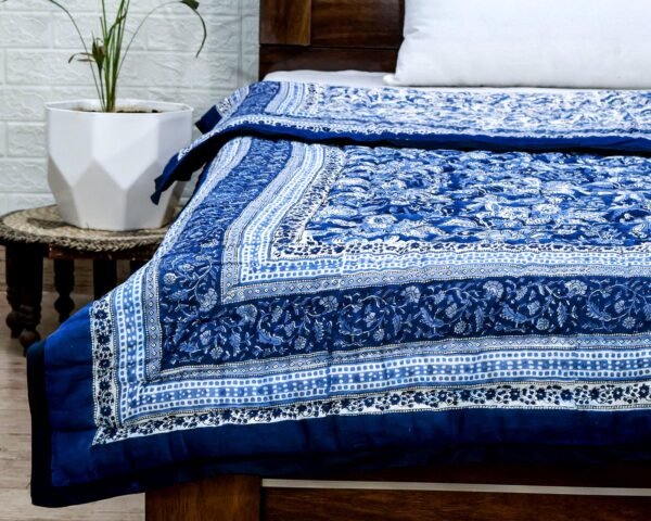 Designer Handblock Printed Square Quilt with Unique Artwork - Image 2