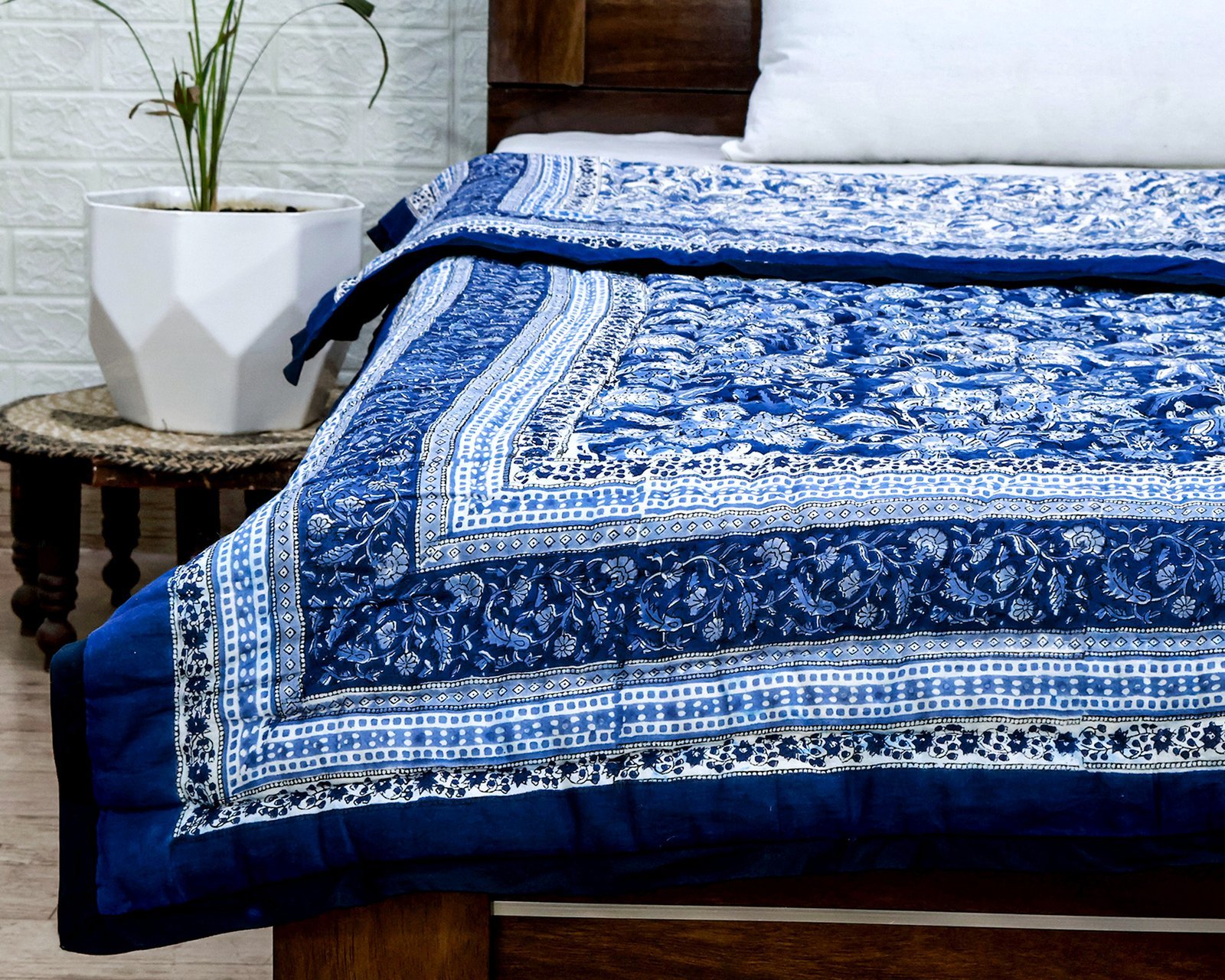 Designer Handblock Printed Square Quilt with Unique Artwork - Image 2