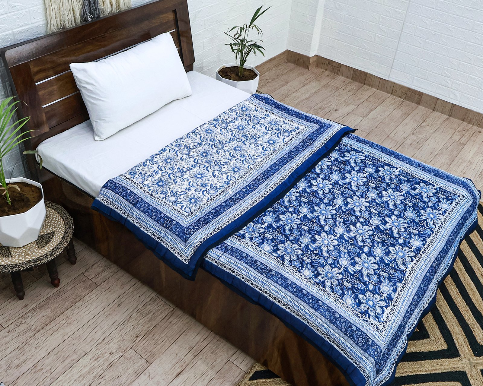 Designer Handblock Printed Square Quilt with Unique Artwork - Image 3