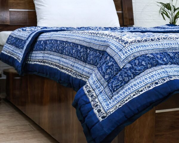 Designer Handblock Printed Square Quilt with Unique Artwork - Image 4