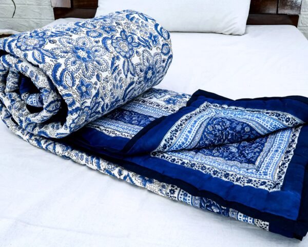 Designer Handblock Printed Square Quilt with Unique Artwork - Image 6