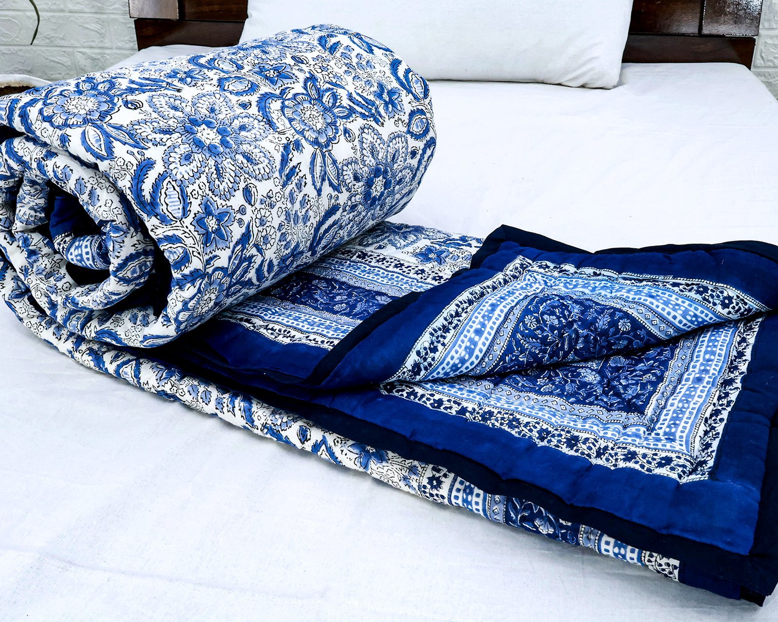 Designer Handblock Printed Square Quilt with Unique Artwork - Image 6