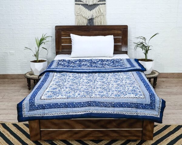 Designer Handblock Printed Square Quilt with Unique Artwork - Image 7