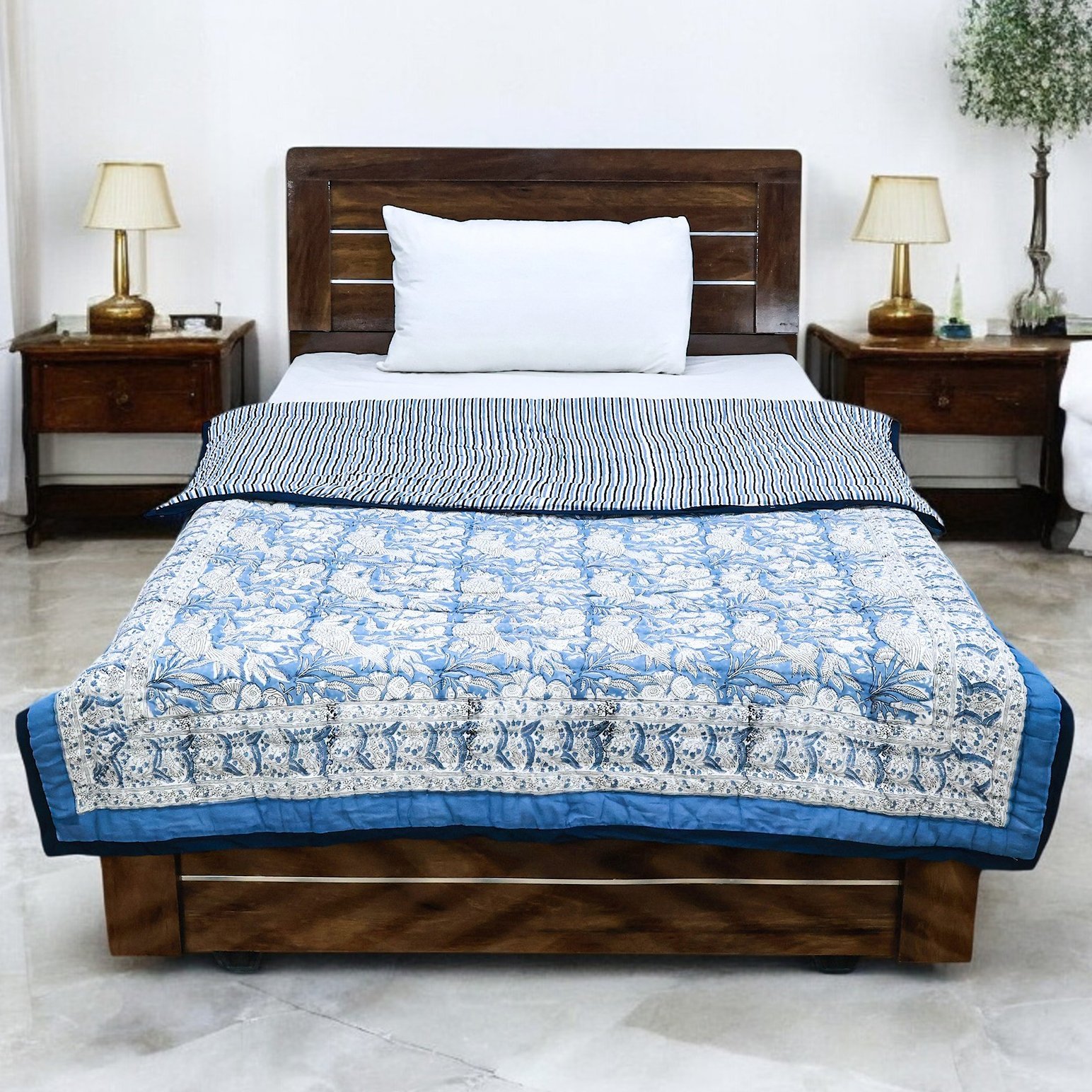 キルティングブランケット ブロックプリントキルト / コットン入り掛け布団