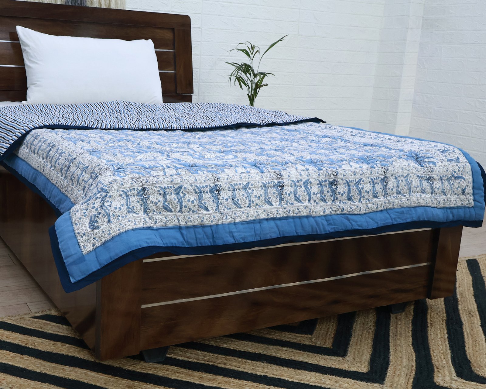 キルティングブランケット ブロックプリントキルト / コットン入り掛け布団 - Image 3