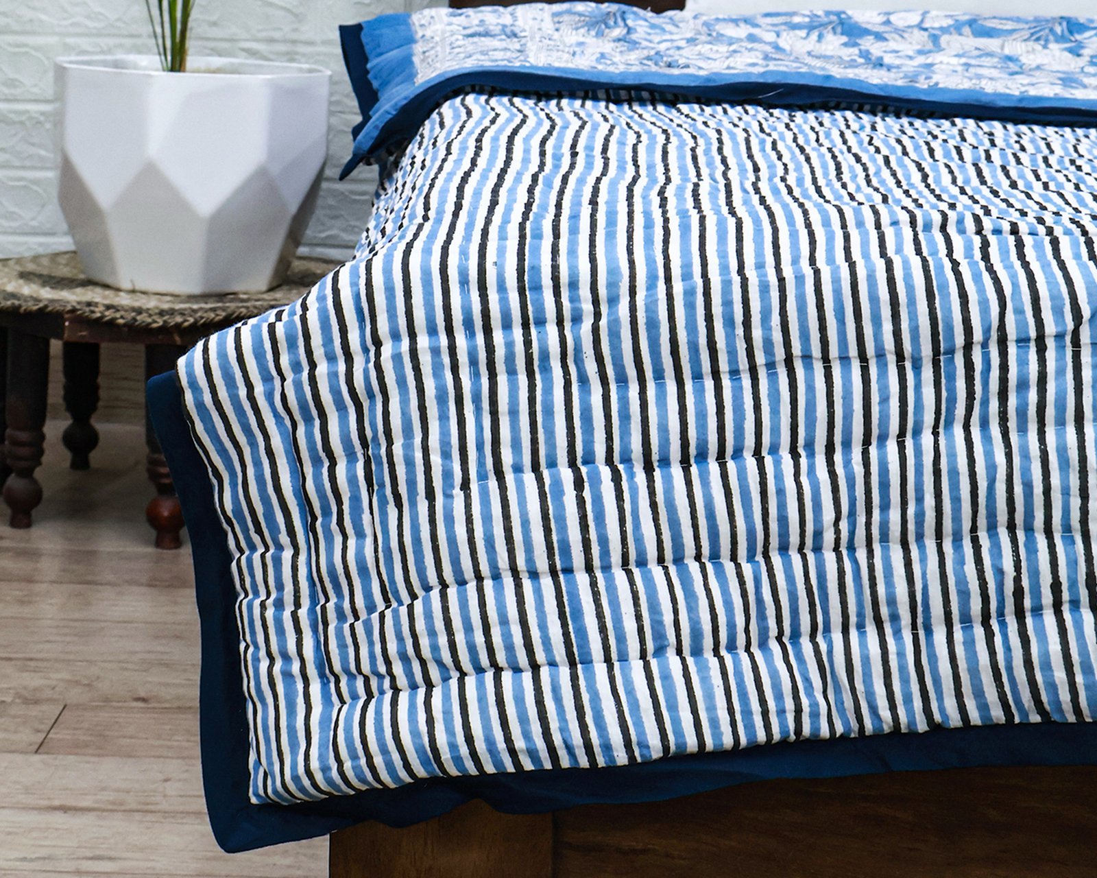 キルティングブランケット ブロックプリントキルト / コットン入り掛け布団 - Image 4