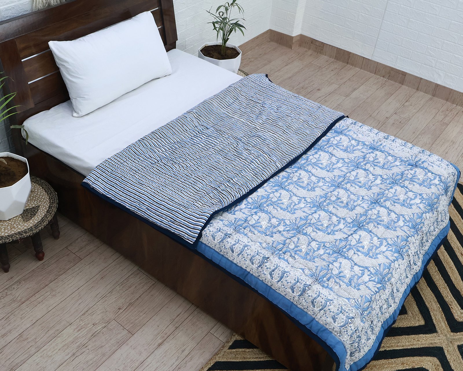 キルティングブランケット ブロックプリントキルト / コットン入り掛け布団 - Image 6