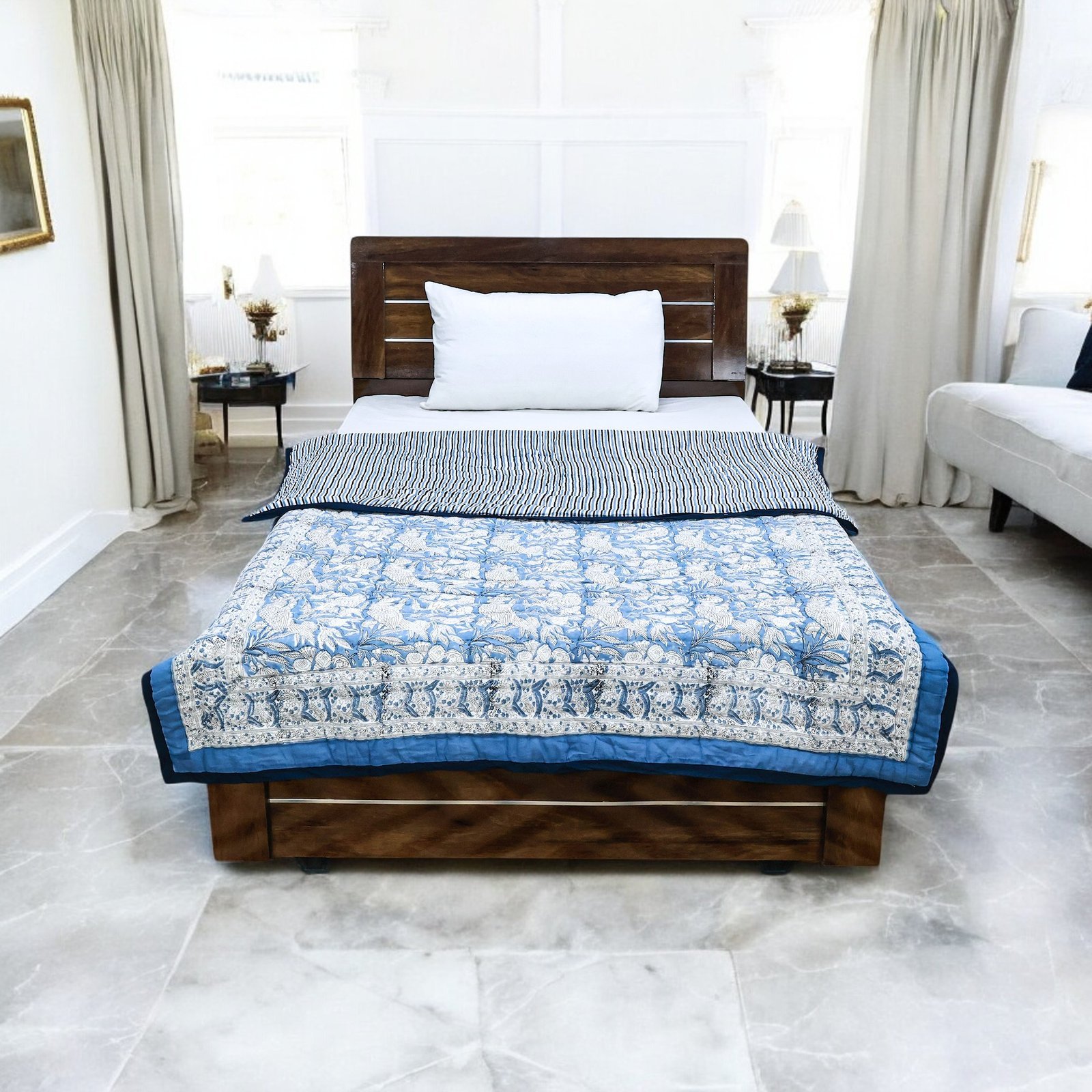 キルティングブランケット ブロックプリントキルト / コットン入り掛け布団 - Image 7