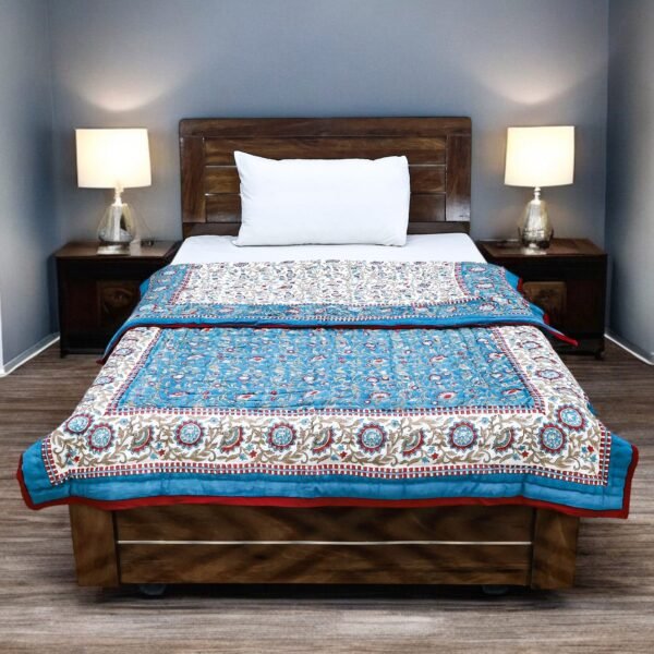 Handblock Printed Quilt Rectangle for Japanese Homes