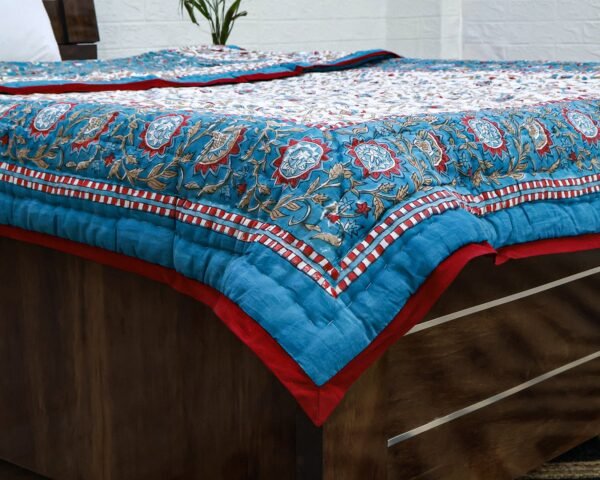 Handblock Printed Quilt Rectangle for Japanese Homes - Image 2