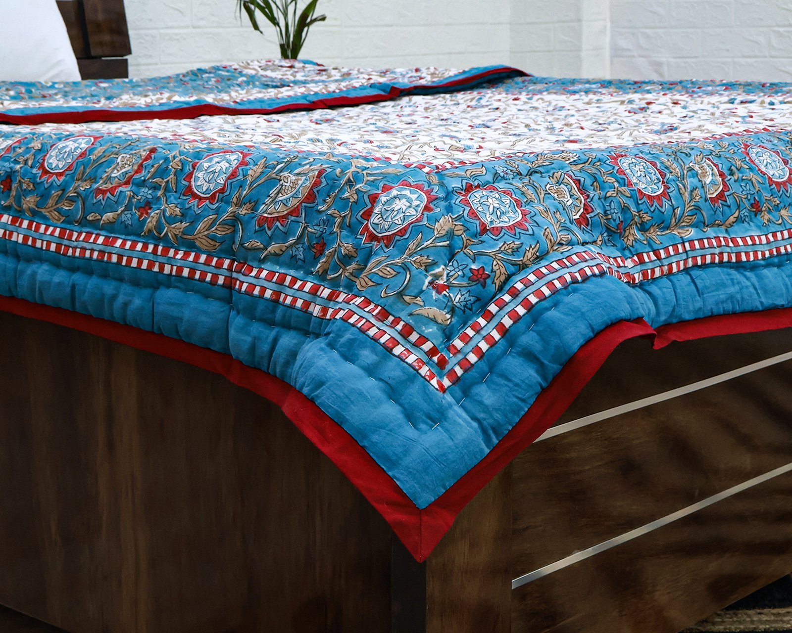 Handblock Printed Quilt Rectangle for Japanese Homes - Image 2