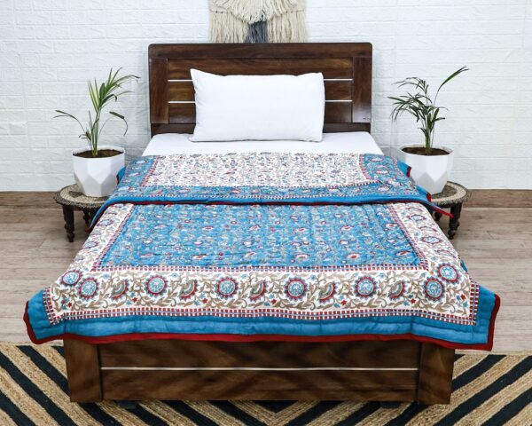 Handblock Printed Quilt Rectangle for Japanese Homes - Image 5