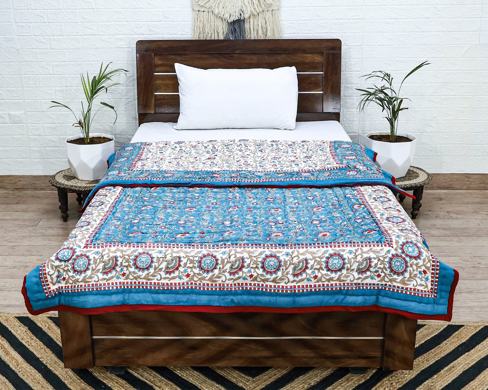 Handblock Printed Quilt Rectangle for Japanese Homes - Image 5