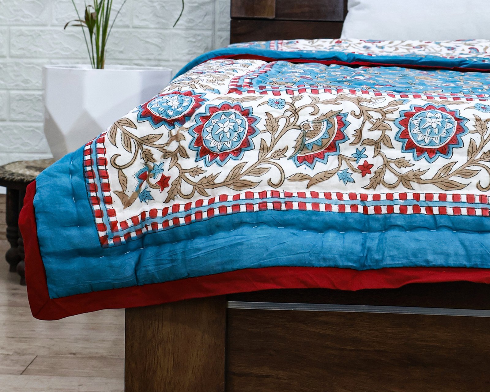 Handblock Printed Quilt Rectangle for Japanese Homes - Image 6