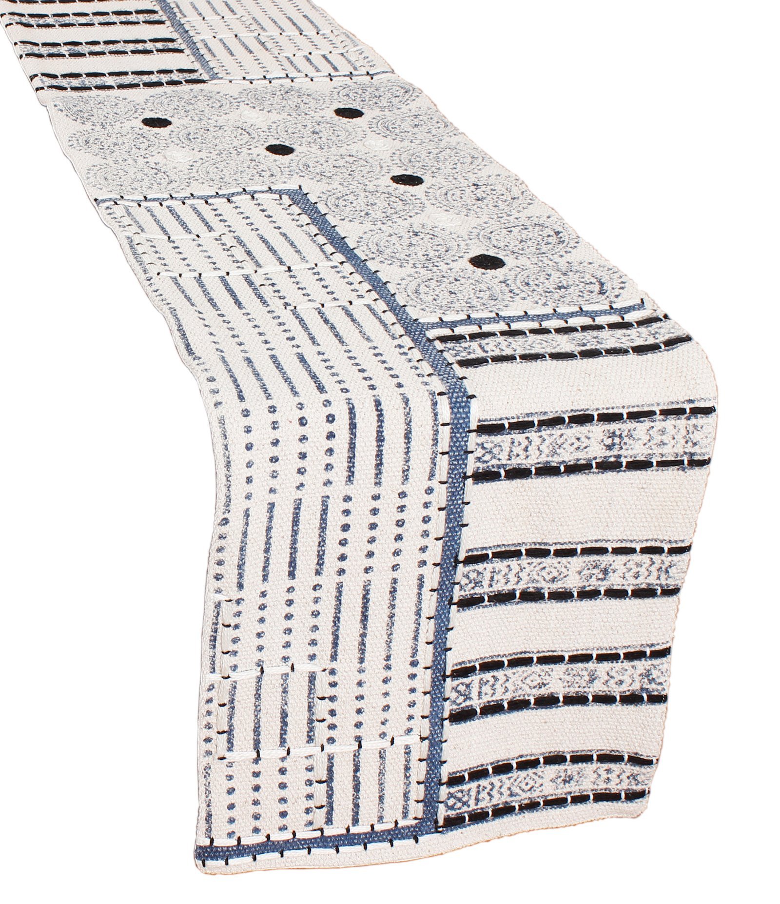 Black And White Luxury Block Printed Cotton Runner For Home Decor