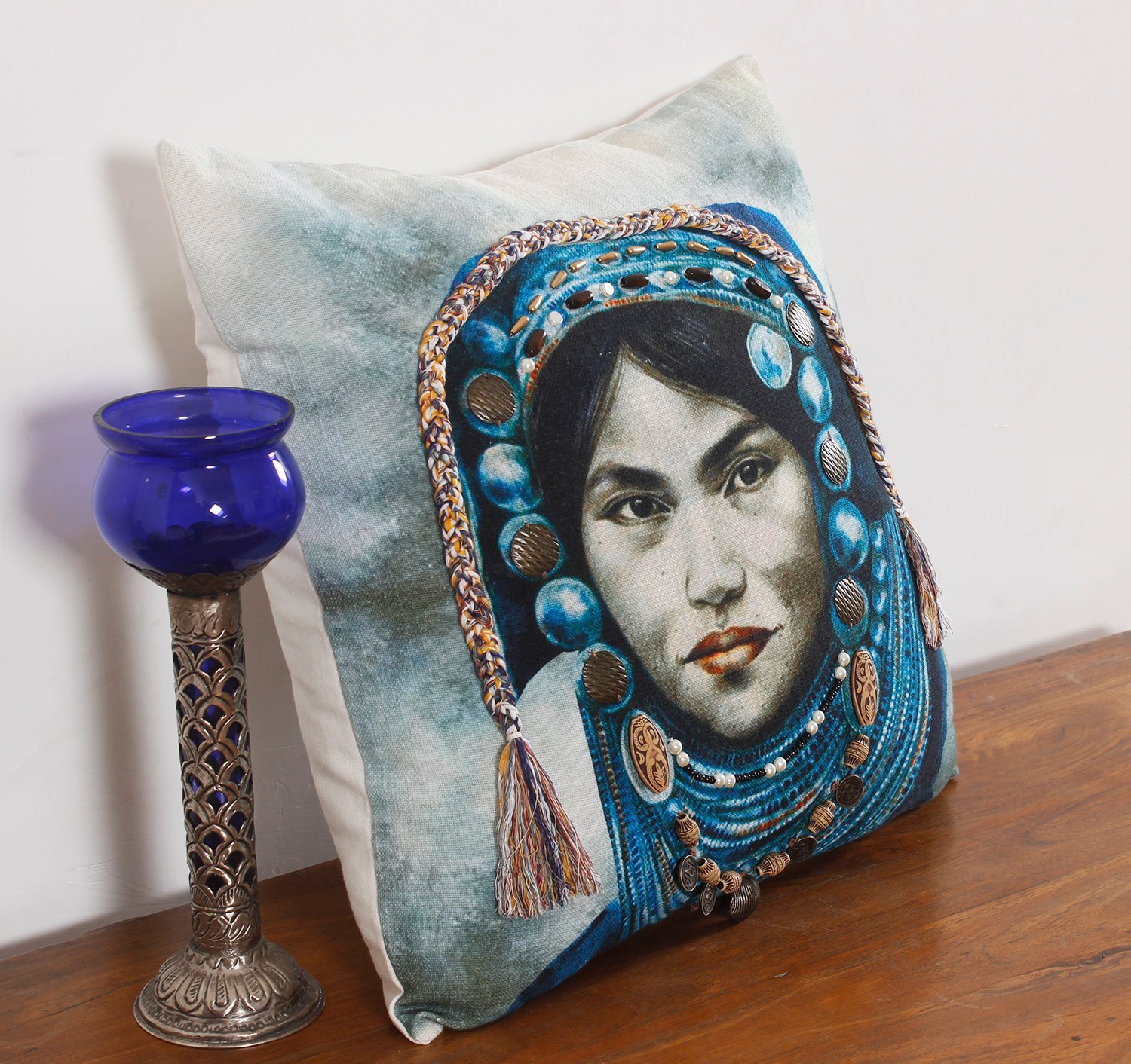 Elegant Handmade Cotton Cushion with Heritage Indian Craftsmanship - Image 3