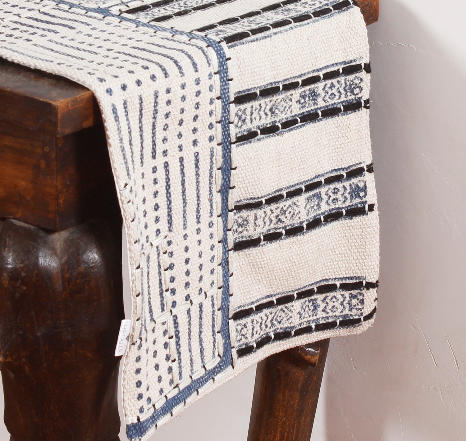 Black And White Luxury Block Printed Cotton Runner For Home Decor - Image 6