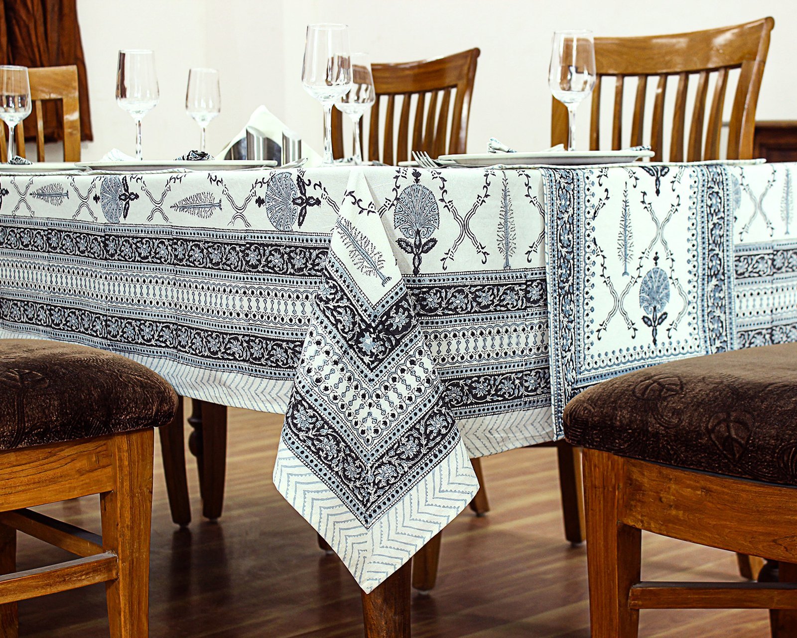 インド 木版染め(ブロックプリント) テーブルクロス アジアン インド更紗 インド綿 ハンドメイド エスニック コットン - Image 7