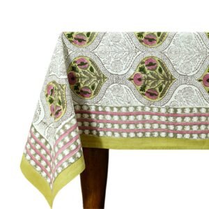 インド 木版染め(ブロックプリント) テーブルクロス グリーン花柄 プレゼント アジアン インド更紗 インド綿 ハンドメイド エスニック インテリア コットン インド 木版染め(ブロックプリント) テーブルクロス グリーン花柄 プレゼント アジアン インド更紗 インド綿 ハンドメイド エスニック インテリア コットン