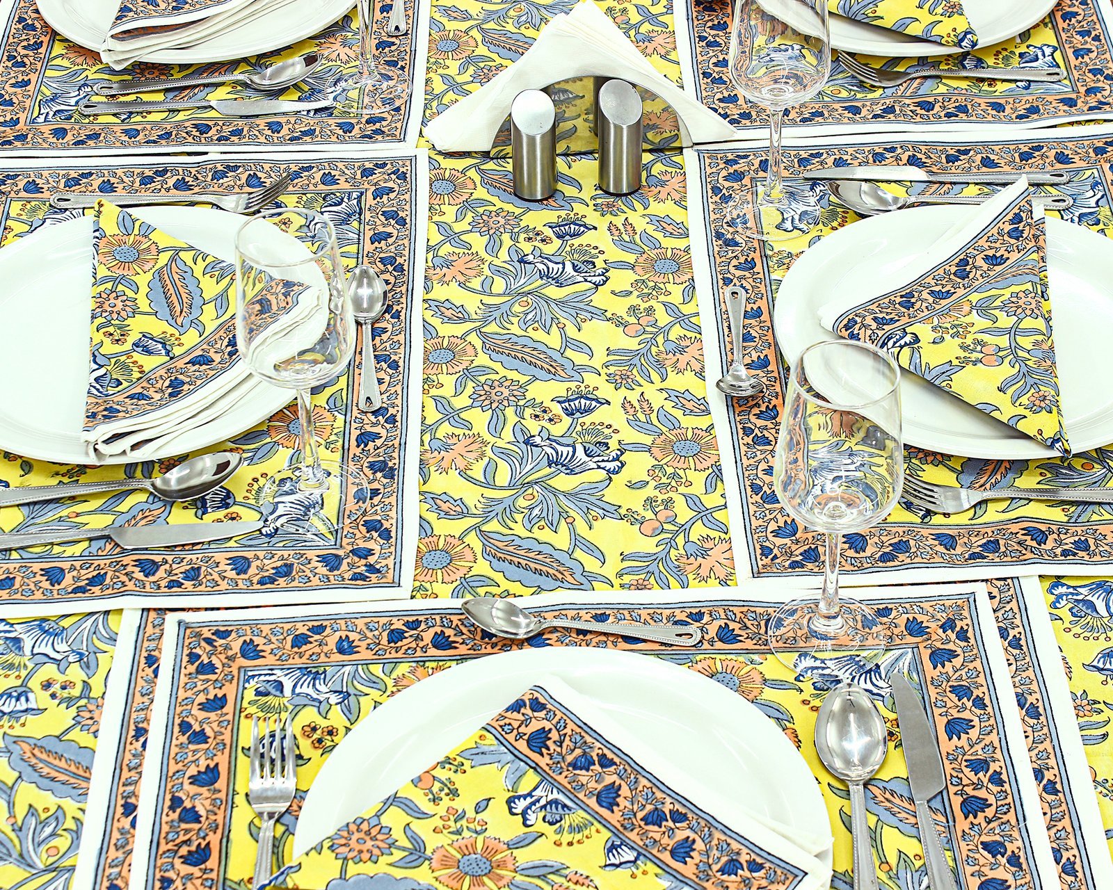 インド 木版染め(ブロックプリント) テーブルクロス アジアン インド更紗 インド綿 ハンドメイド エスニック コットン - Image 7