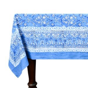 インド 木版染め(ブロックプリント) テーブルクロス ブルー 花柄 プレゼント アジアン インド更紗 インド綿 ハンドメイド エスニック インテリア コットン インド 木版染め(ブロックプリント) テーブルクロス ブルー 花柄 プレゼント アジアン インド更紗 インド綿 ハンドメイド エスニック インテリア コットン