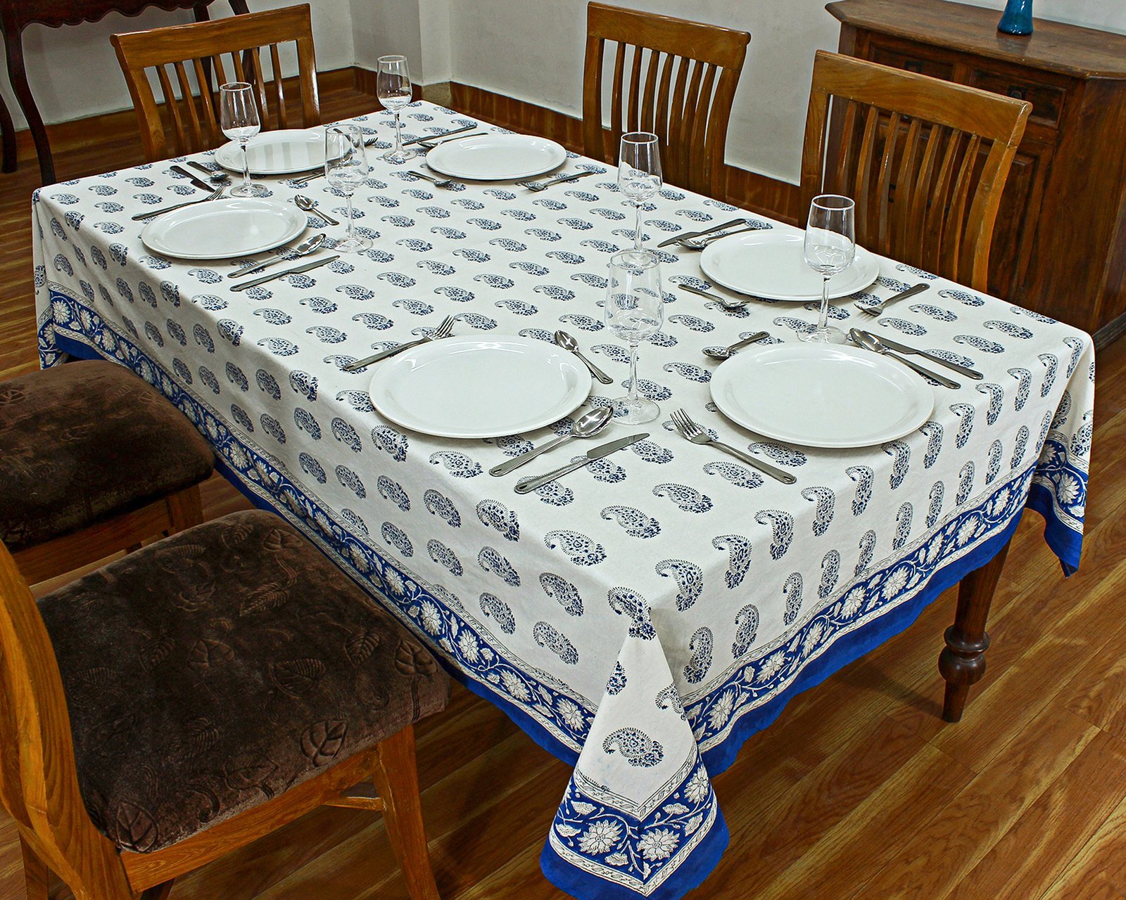 インド 木版染め(ブロックプリント) テーブルクロス アジアン インド更紗 インド綿 ハンドメイド エスニック コットン - Image 4