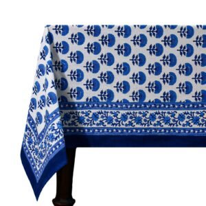 インド 木版染め(ブロックプリント) テーブルクロス ブルー系 花柄 プレゼント アジアン インド更紗 インド綿 ハンドメイド エスニック インテリア コットン インド 木版染め(ブロックプリント) テーブルクロス ブルー系 花柄 プレゼント アジアン インド更紗 インド綿 ハンドメイド エスニック インテリア コットン