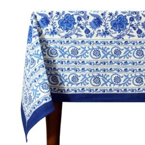 インド 木版染め(ブロックプリント) テーブルクロス ブルー系 花柄 プレゼント アジアン インド更紗 インド綿 ハンドメイド エスニック インテリア コットン インド 木版染め(ブロックプリント) テーブルクロス ブルー系 花柄 プレゼント アジアン インド更紗 インド綿 ハンドメイド エスニック インテリア コットン