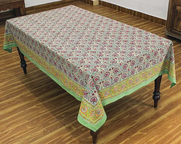 インド 木版染め(ブロックプリント) テーブルクロス レッド花柄 プレゼント アジアンインド更紗 インド綿 ハンドメイド エスニック インテリア コットン - Image 4