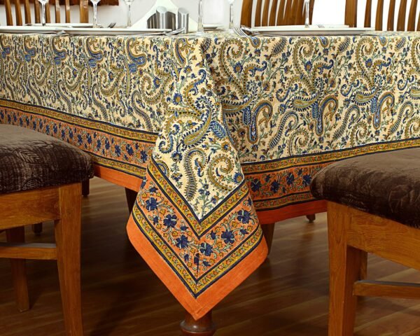 インド 木版染め(ブロックプリント) テーブルクロス アジアン インド更紗 インド綿 ハンドメイド エスニック コットン - Image 3