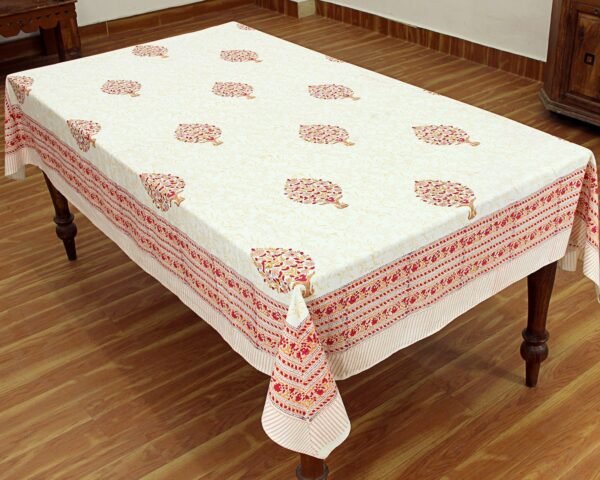 インド 木版染め(ブロックプリント) テーブルクロス レッド花柄 プレゼント アジアンインド更紗 インド綿 ハンドメイド エスニック インテリア コットン - Image 5